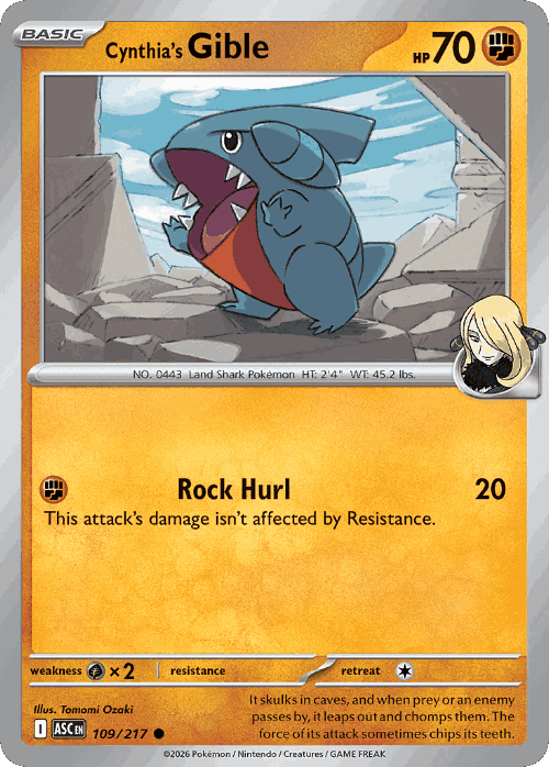 Cynthia's Gible #109 from Ascended Heroes - Common - Illustrated by Tomomi Ozaki