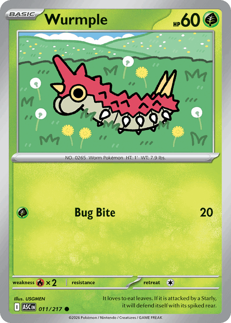 Wurmple #11 from Ascended Heroes - Common - Illustrated by USGMEN