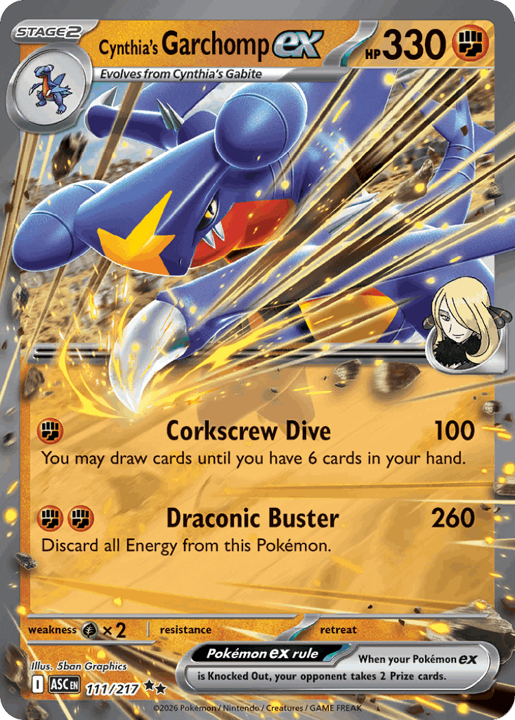Cynthia's Garchomp ex #111 from Ascended Heroes - Double Rare - Illustrated by 5ban Graphics