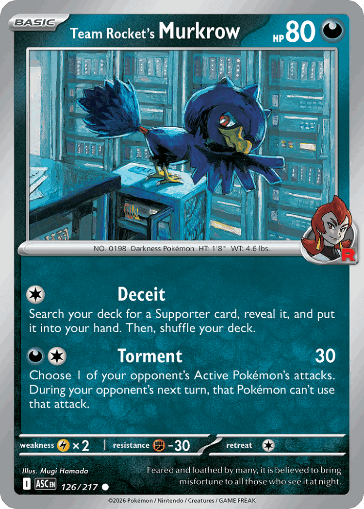 Team Rocket's Murkrow #126 from Ascended Heroes - Common - Illustrated by Mugi Hamada