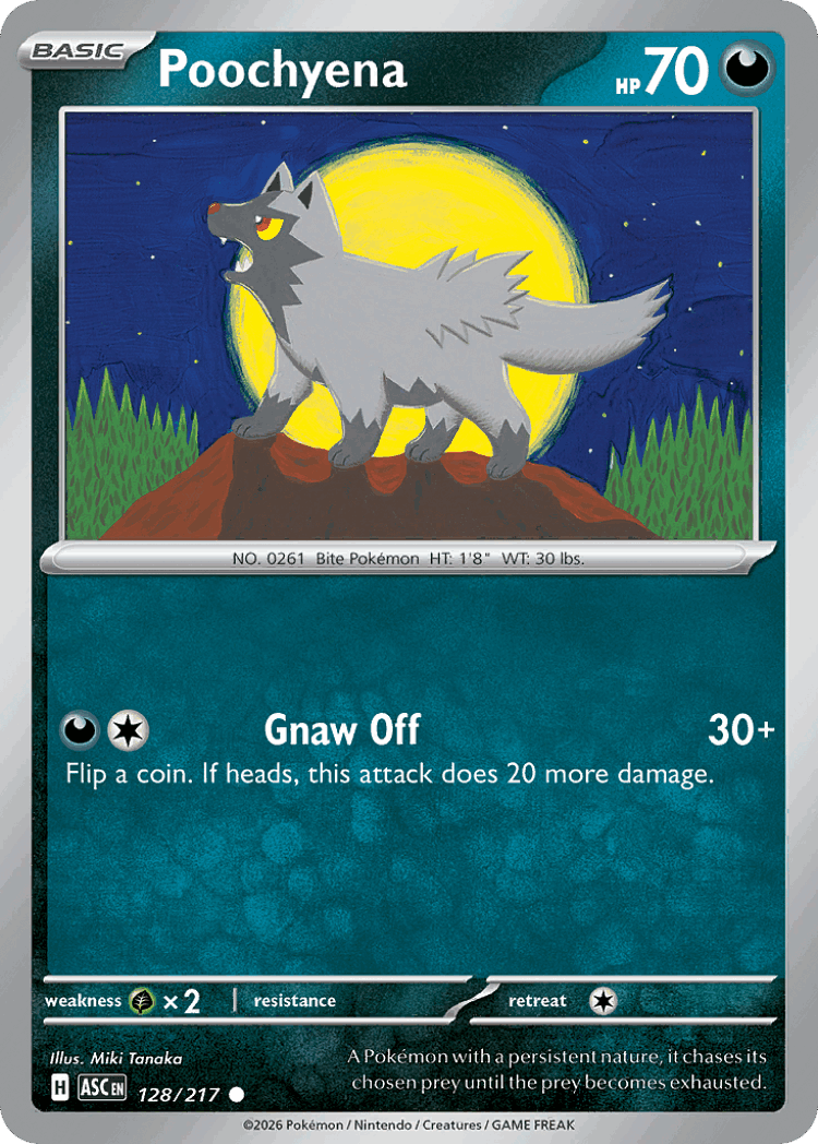 Poochyena #128 from Ascended Heroes - Common - Illustrated by Miki Tanaka