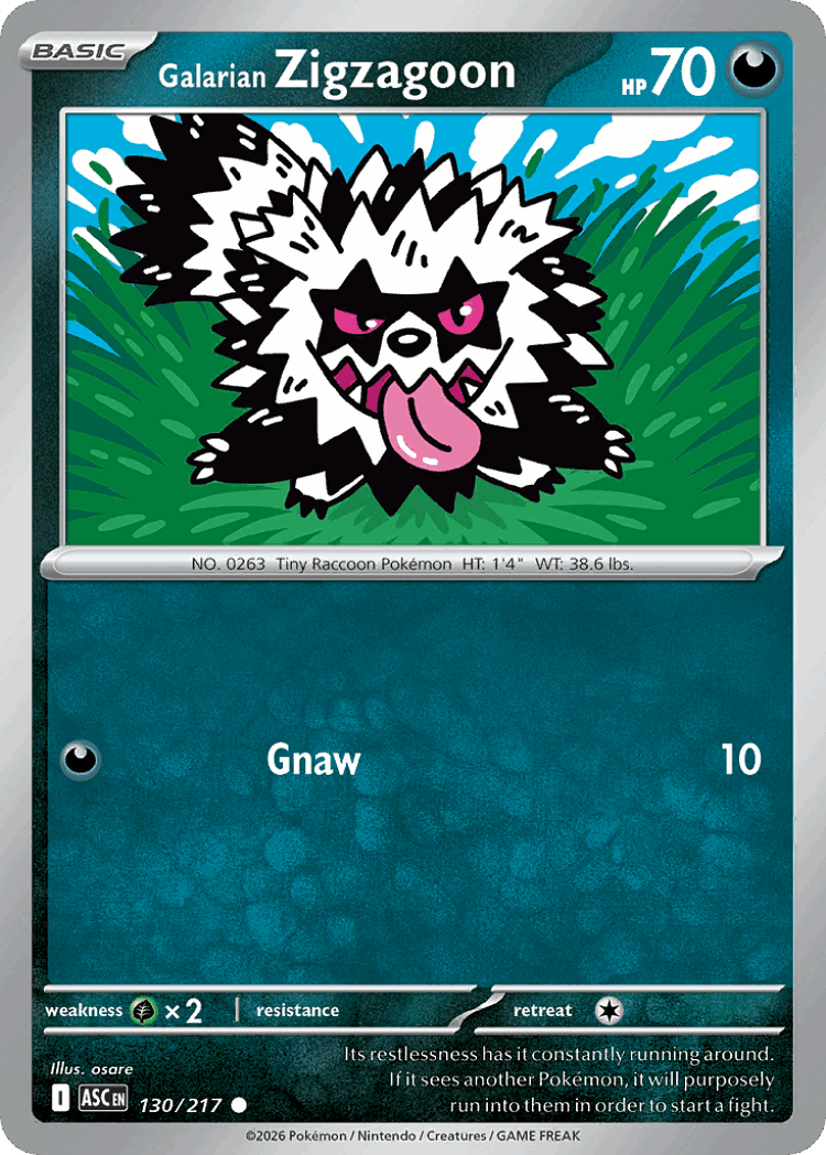 Galarian Zigzagoon #130 from Ascended Heroes - Common - Illustrated by osare