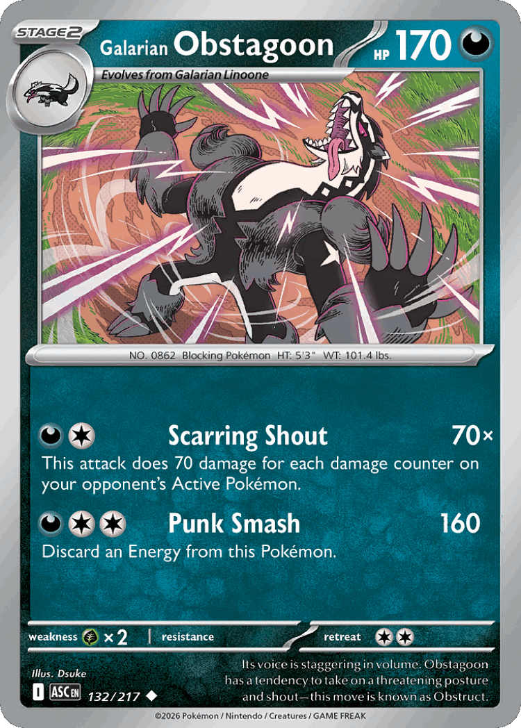 Galarian Obstagoon #132 from Ascended Heroes - Uncommon - Illustrated by Dsuke