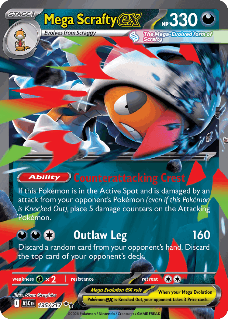 Mega Scrafty ex #135 from Ascended Heroes - Double Rare - Illustrated by 5ban Graphics