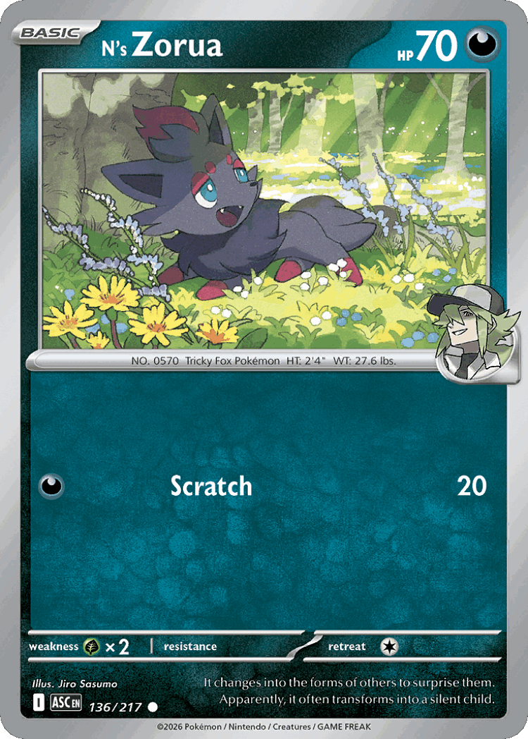 N's Zorua #136 from Ascended Heroes - Common - Illustrated by Jiro Sasumo