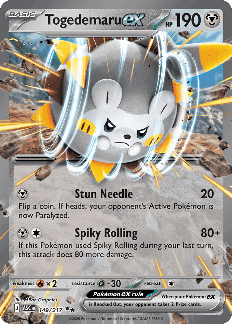 Togedemaru ex #149 from Ascended Heroes - Double Rare - Illustrated by 5ban Graphics