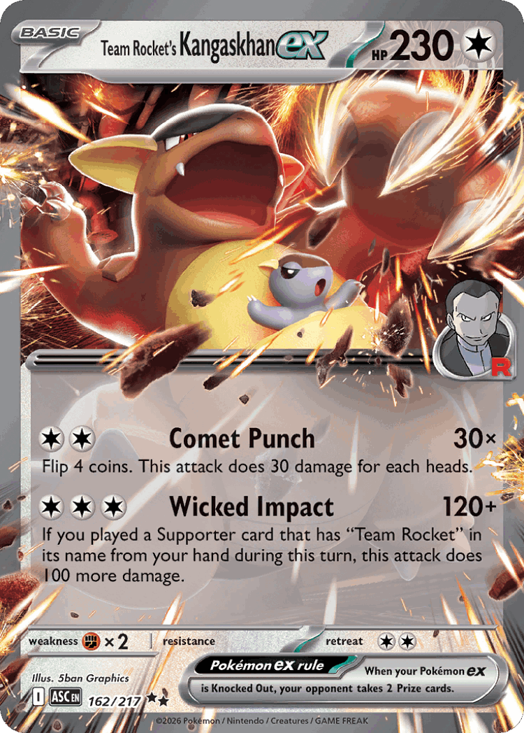 Team Rocket's Kangaskhan ex #162 from Ascended Heroes - Double Rare - Illustrated by 5ban Graphics