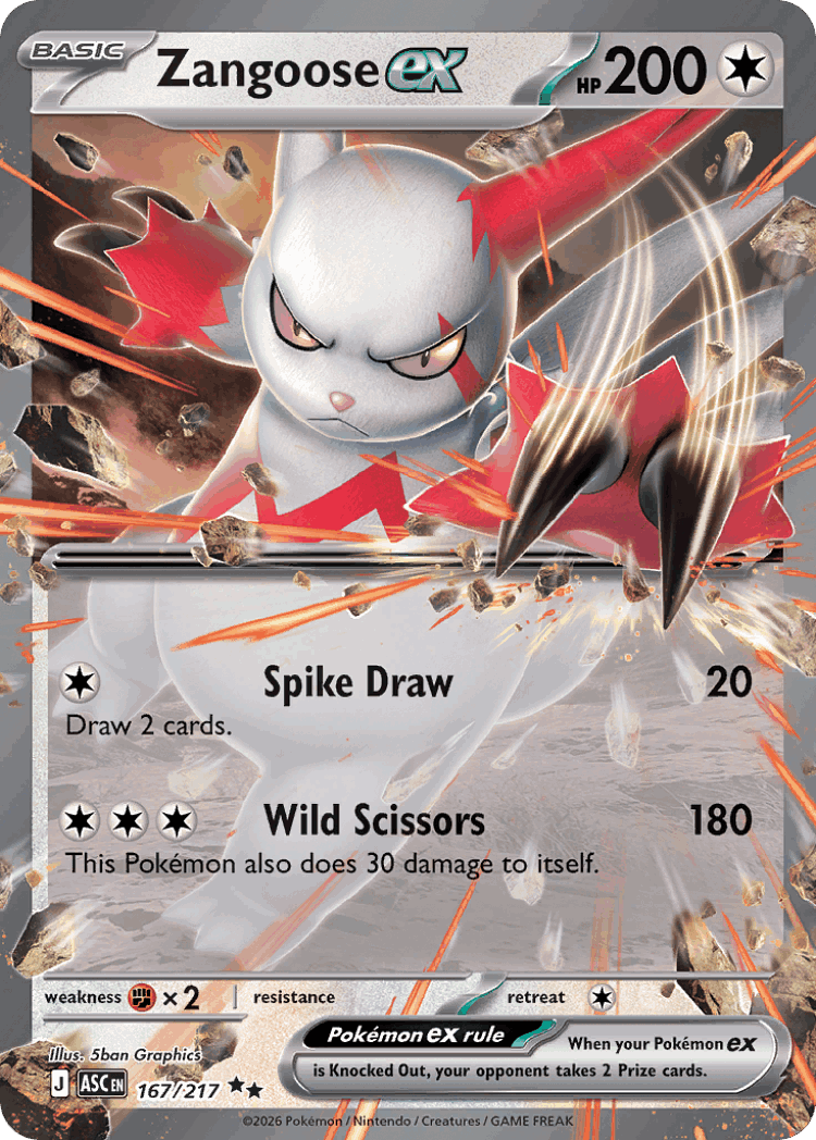 Zangoose ex #167 from Ascended Heroes - Double Rare - Illustrated by 5ban Graphics