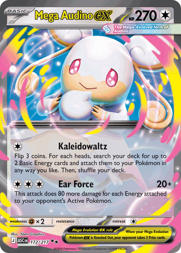 Mega Audino ex #172 from Ascended Heroes - Double Rare - Illustrated by 5ban Graphics