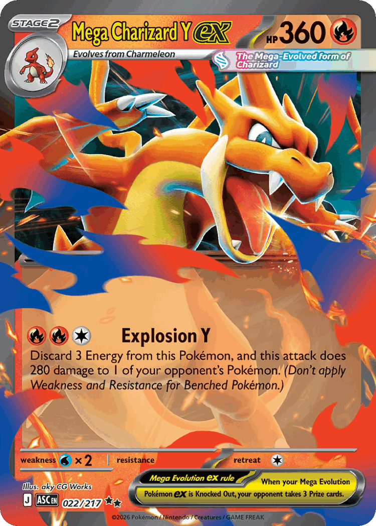 Mega Charizard Y ex #22 from Ascended Heroes - Double Rare - Illustrated by aky CG Works