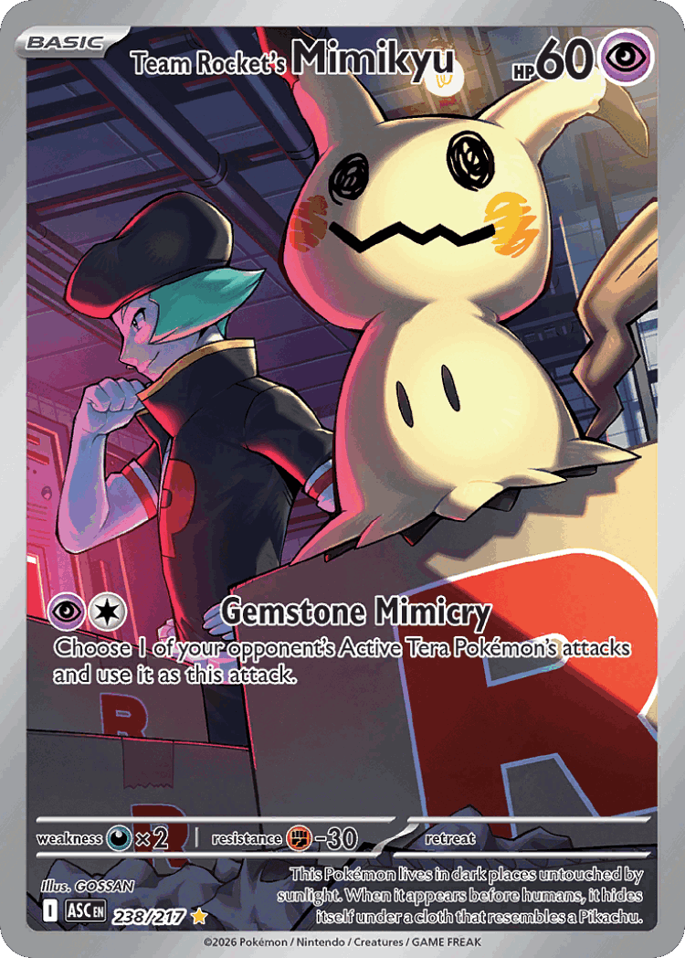 Team Rocket's Mimikyu #238 from Ascended Heroes - Illustration Rare - Illustrated by GOSSAN