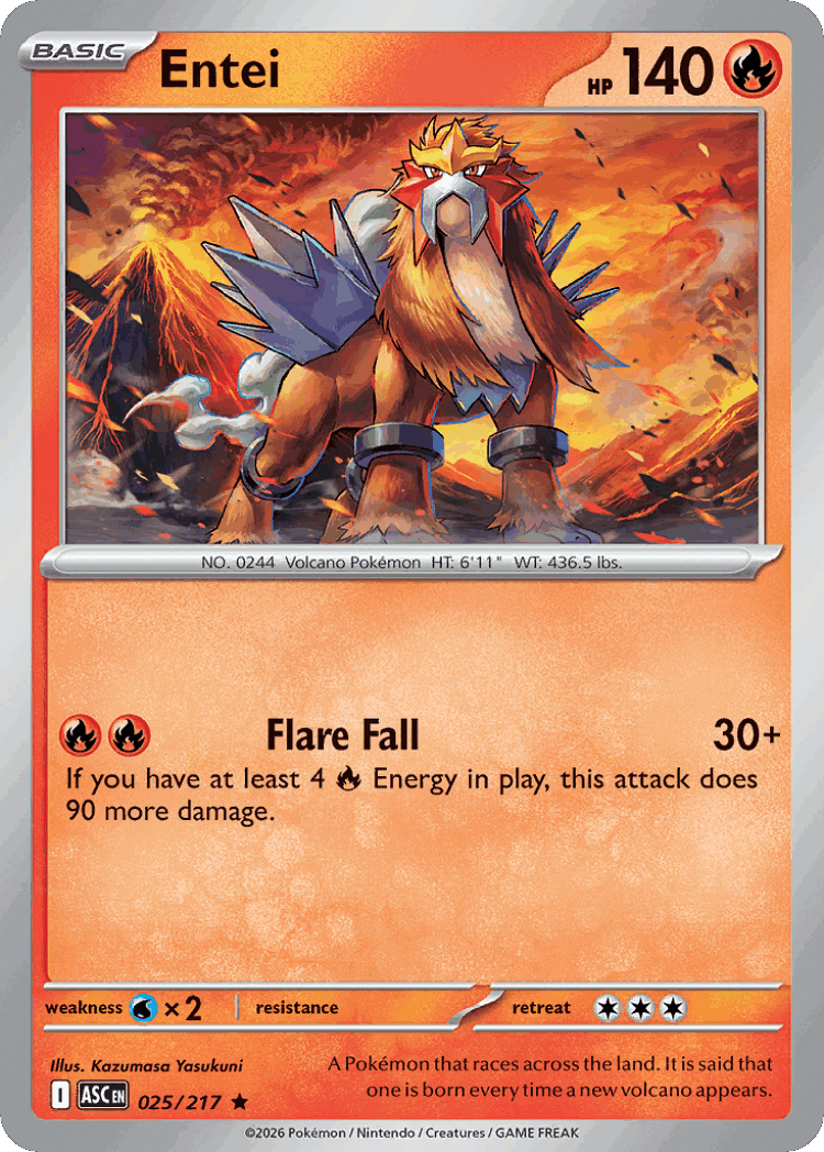 Entei #25 from Ascended Heroes - Rare - Illustrated by Kazumasa Yasukuni