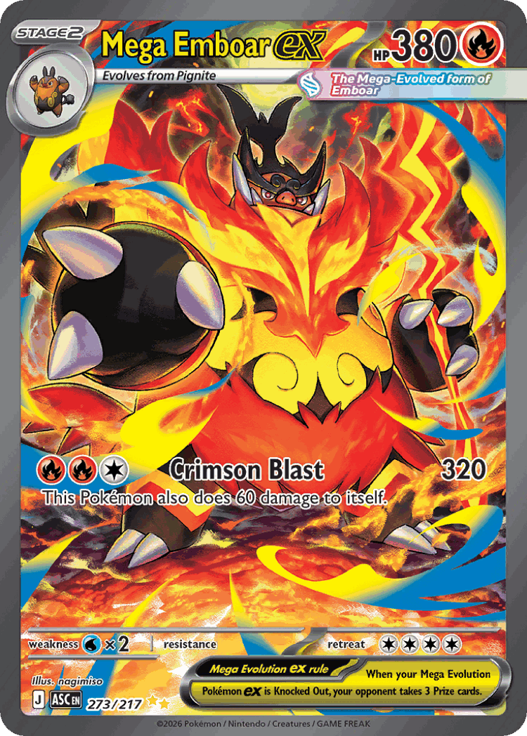 Mega Emboar ex #273 from Ascended Heroes - Special Illustration Rare - Illustrated by nagimiso