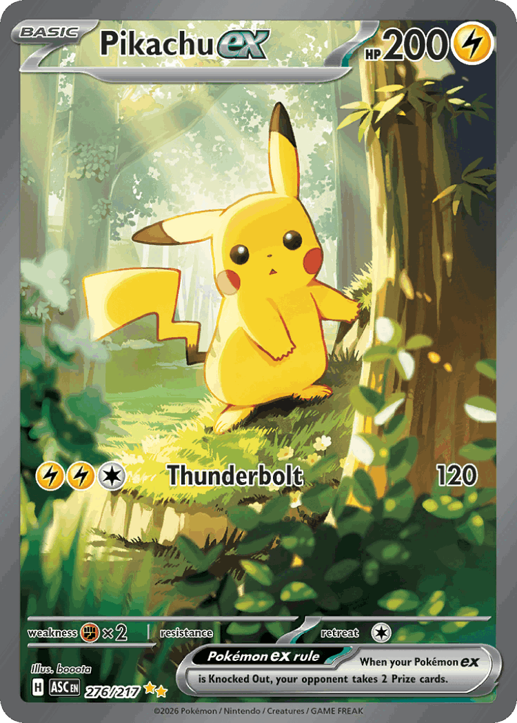 Pikachu ex #276 from Ascended Heroes - Special Illustration Rare - Illustrated by booota