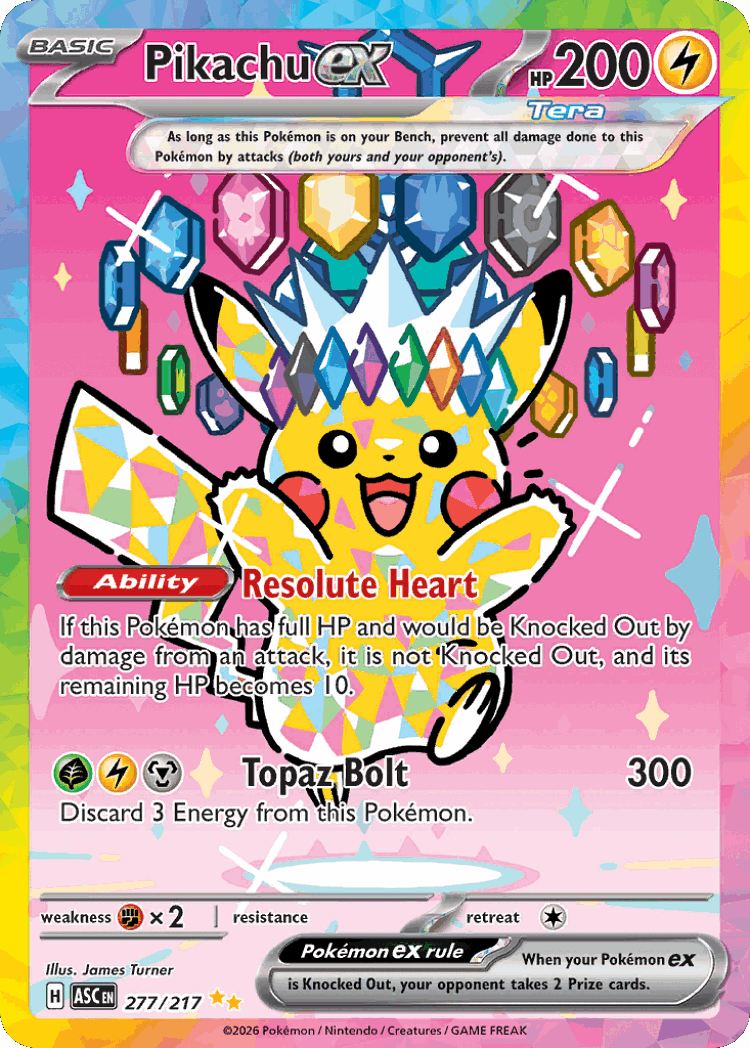 Pikachu ex #277 from Ascended Heroes - Special Illustration Rare - Illustrated by James Turner