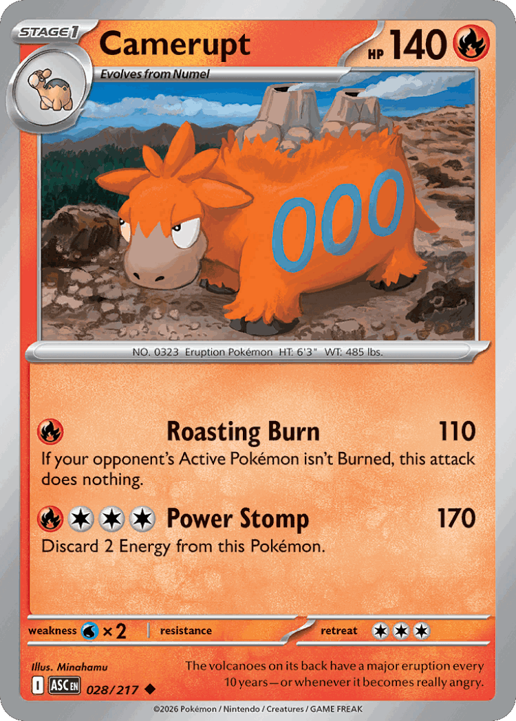 Camerupt #28 from Ascended Heroes - Uncommon - Illustrated by Minahamu