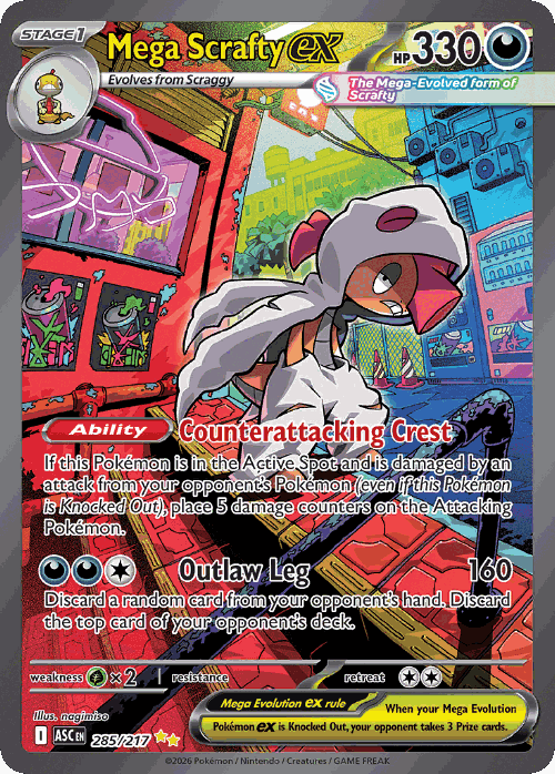 Mega Scrafty ex #285 from Ascended Heroes - Special Illustration Rare - Illustrated by nagimiso
