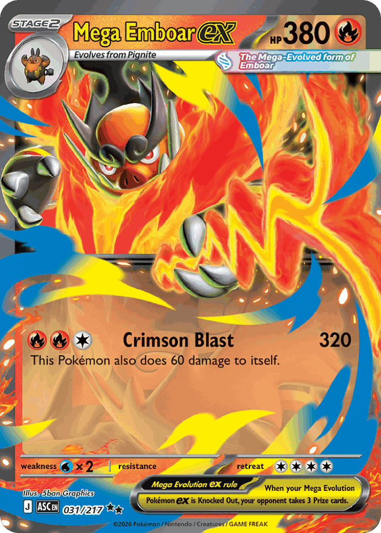 Mega Emboar ex #31 from Ascended Heroes - Double Rare - Illustrated by 5ban Graphics