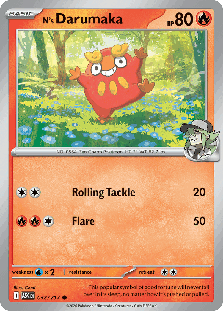 N's Darumaka #32 from Ascended Heroes - Common - Illustrated by Gemi
