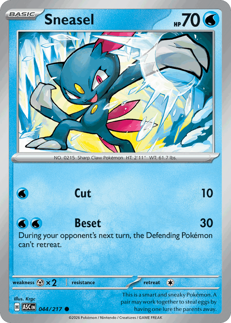 Sneasel #44 from Ascended Heroes - Common - Illustrated by Krgc