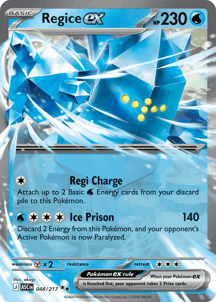 Regice ex #48 from Ascended Heroes - Double Rare - Illustrated by akagi