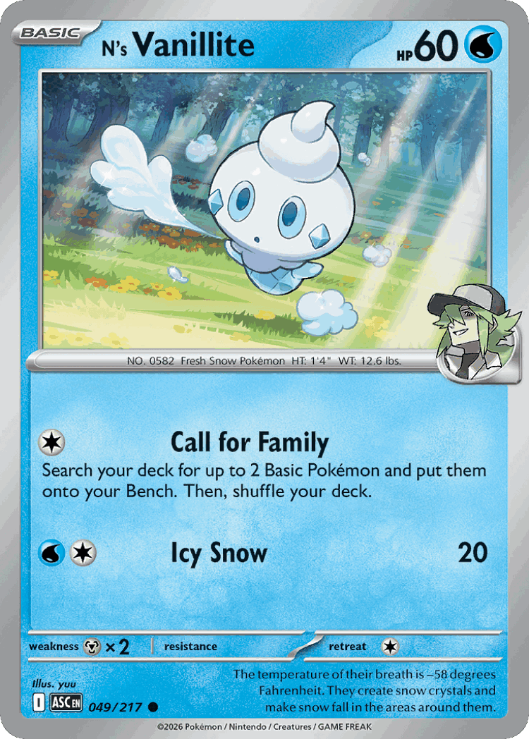 N's Vanillite #49 from Ascended Heroes - Common - Illustrated by yuu