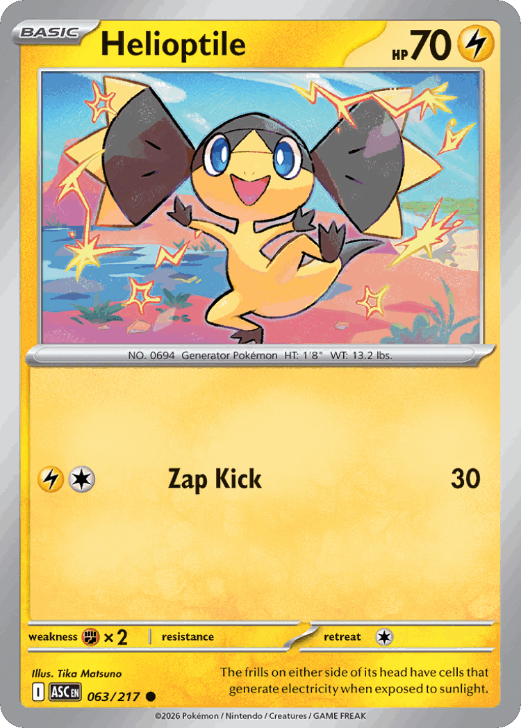 Helioptile #63 from Ascended Heroes - Common - Illustrated by Tika Matsuno
