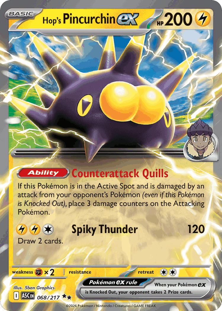 Hop's Pincurchin ex #68 from Ascended Heroes - Double Rare - Illustrated by 5ban Graphics