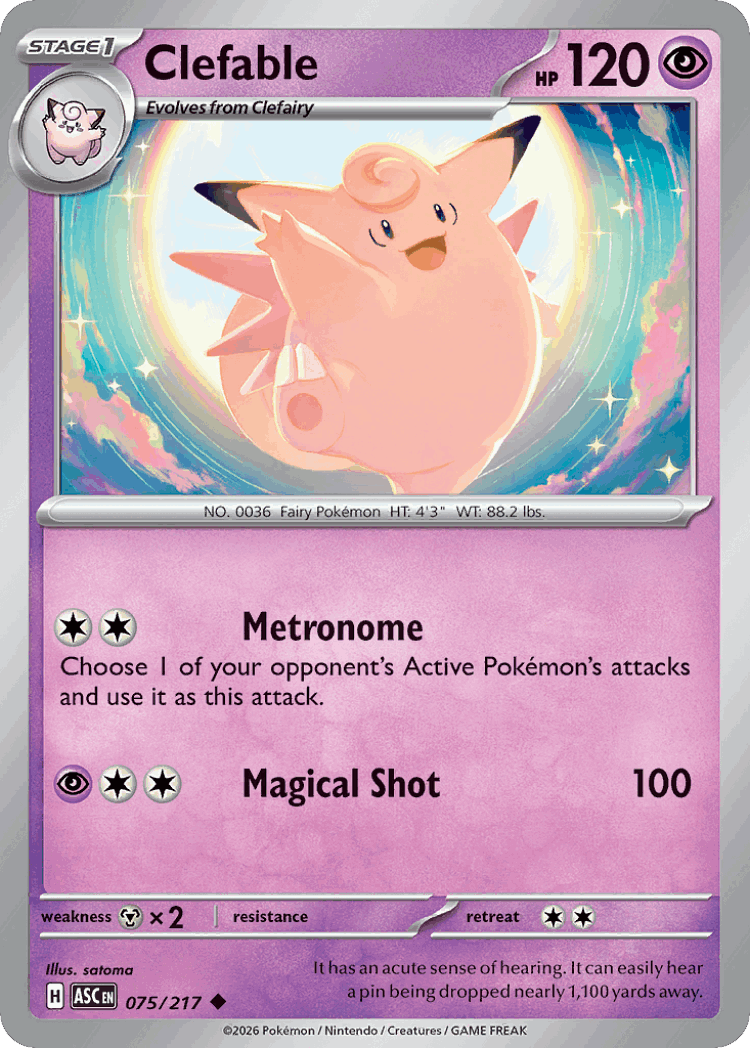Clefable #75 from Ascended Heroes - Uncommon - Illustrated by satoma