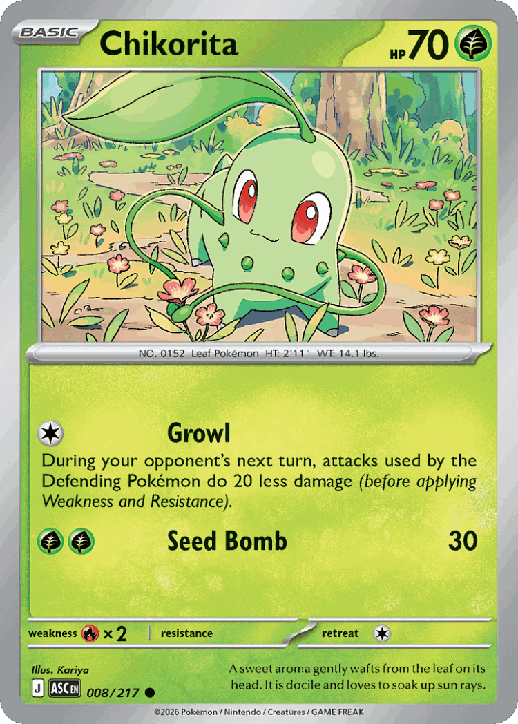 Chikorita #8 from Ascended Heroes - Common - Illustrated by Kariya