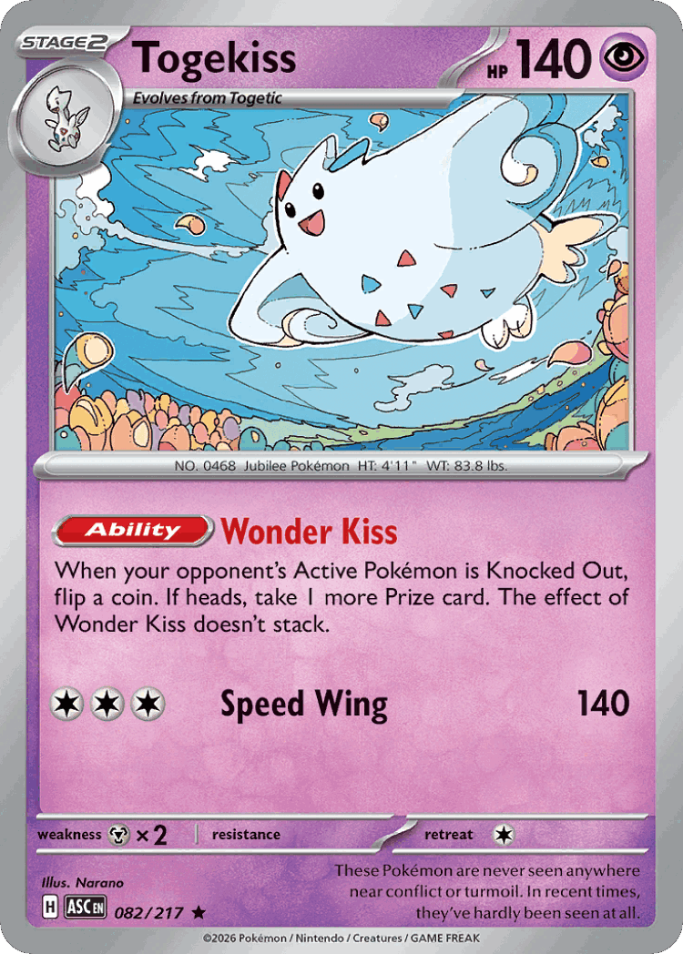 Togekiss #82 from Ascended Heroes - Rare - Illustrated by Narano