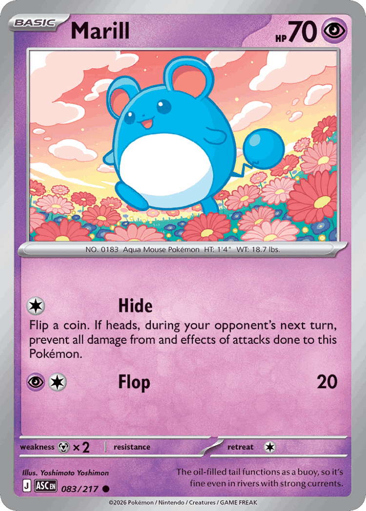 Marill #83 from Ascended Heroes - Common - Illustrated by Yoshimoto Yoshimon