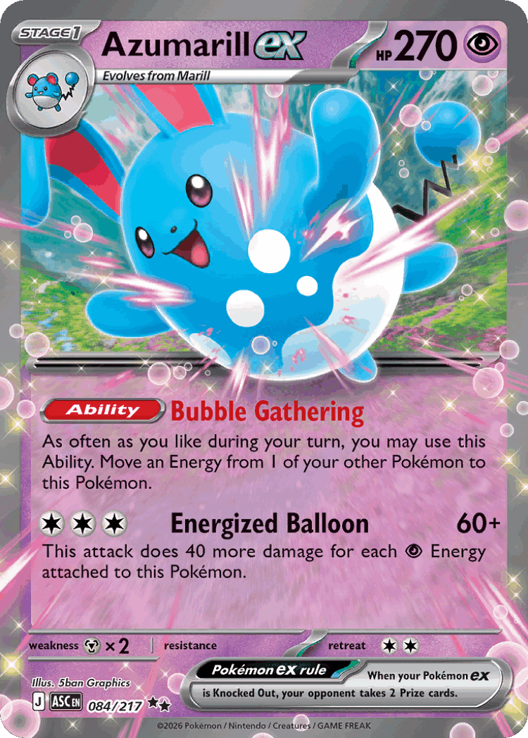 Azumarill ex #84 from Ascended Heroes - Double Rare - Illustrated by 5ban Graphics