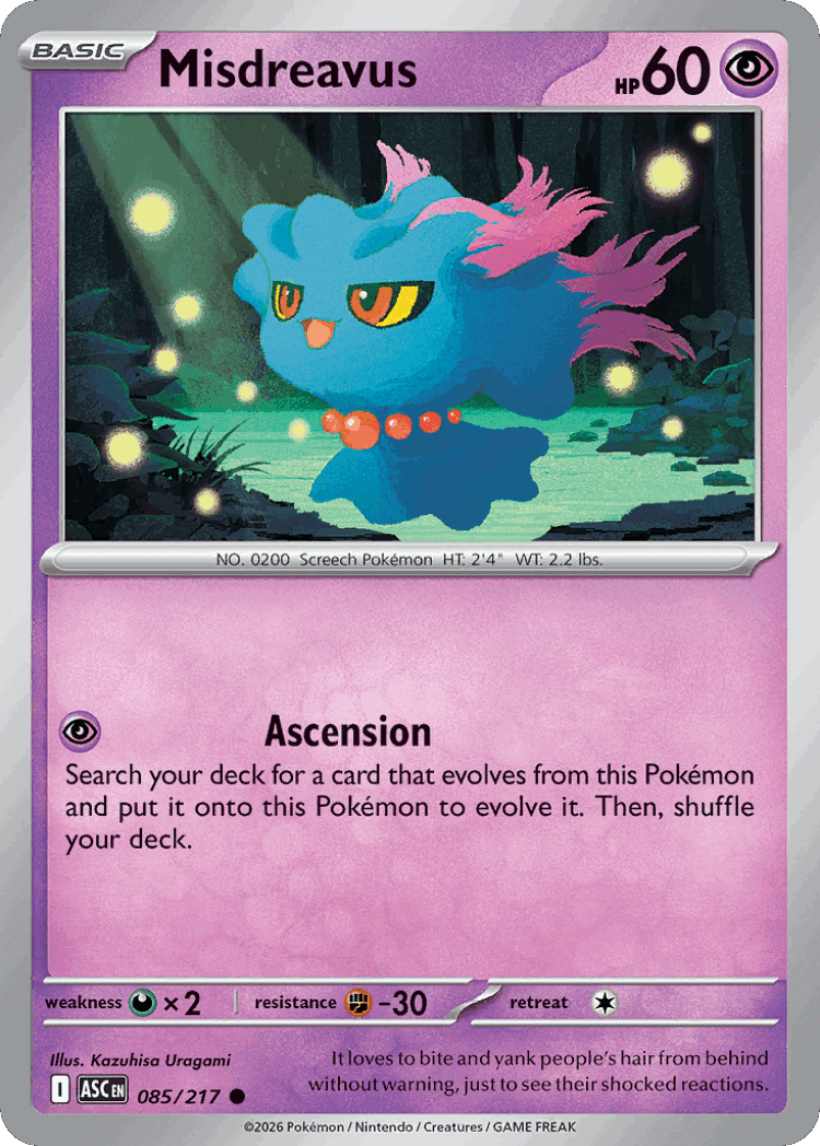 Misdreavus #85 from Ascended Heroes - Common - Illustrated by Kazuhisa Uragami