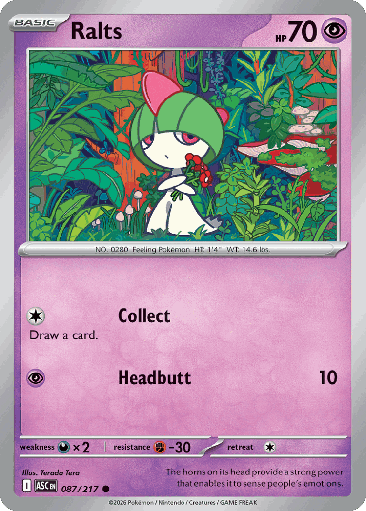 Ralts #87 from Ascended Heroes - Common - Illustrated by Terada Tera