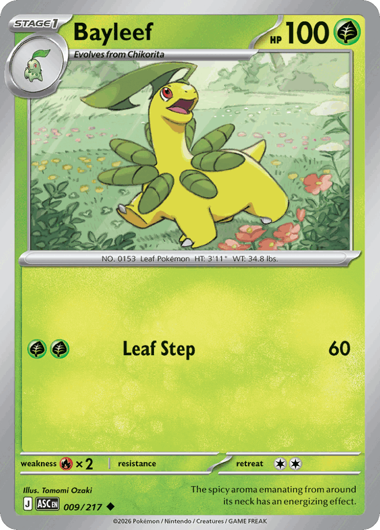 Bayleef #9 from Ascended Heroes - Uncommon - Illustrated by Tomomi Ozaki