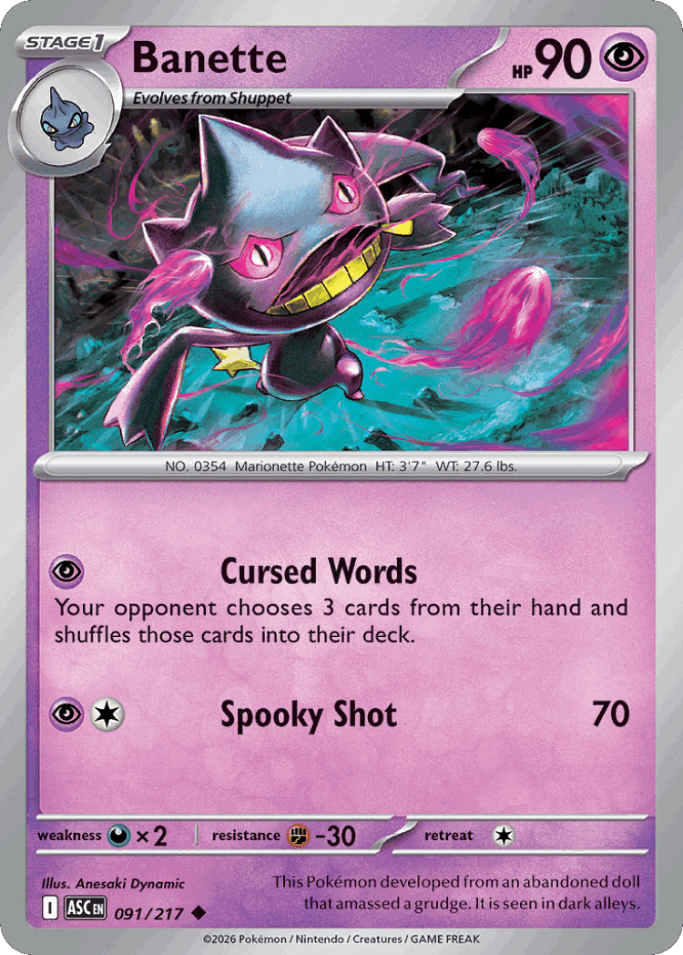 Banette #91 from Ascended Heroes - Uncommon - Illustrated by Anesaki Dynamic