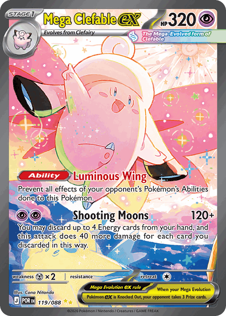 Mega Clefable ex #119 from Perfect Order - Special Illustration Rare - Illustrated by Cona Nitanda