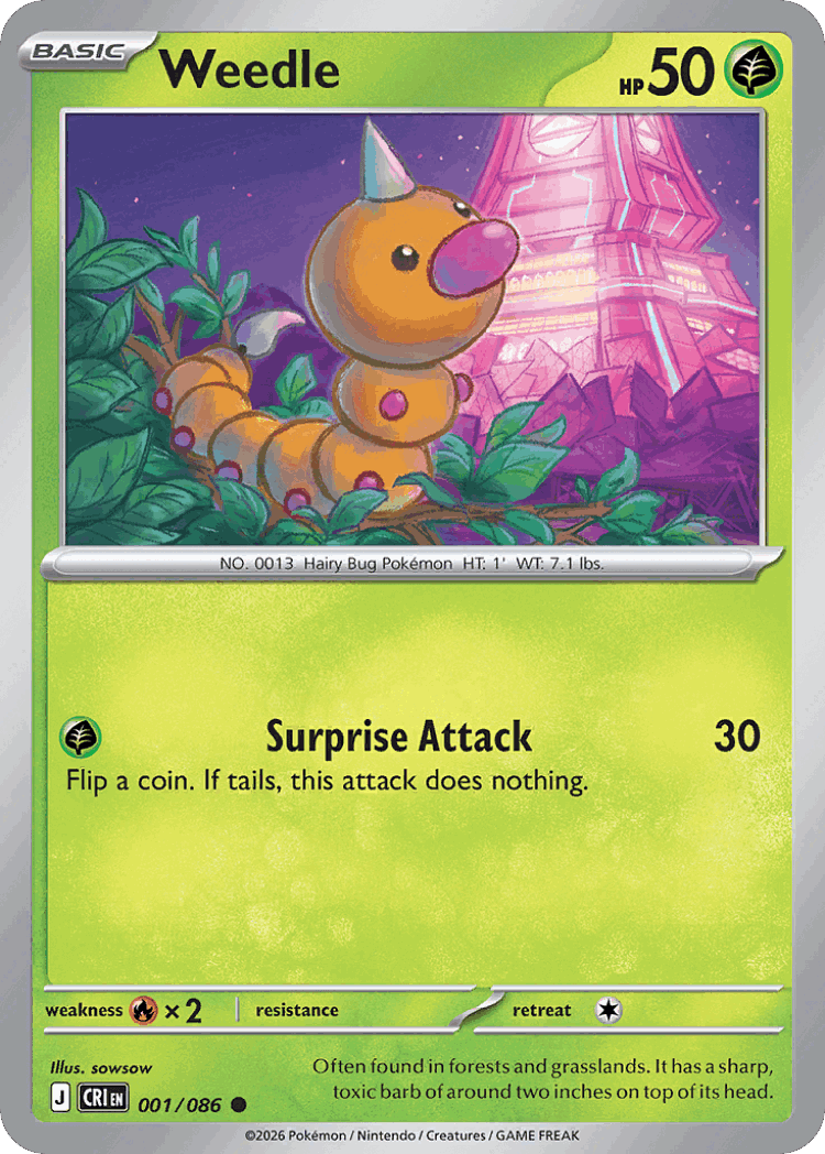 Weedle #1 from Chaos Rising - Common - Illustrated by sowsow