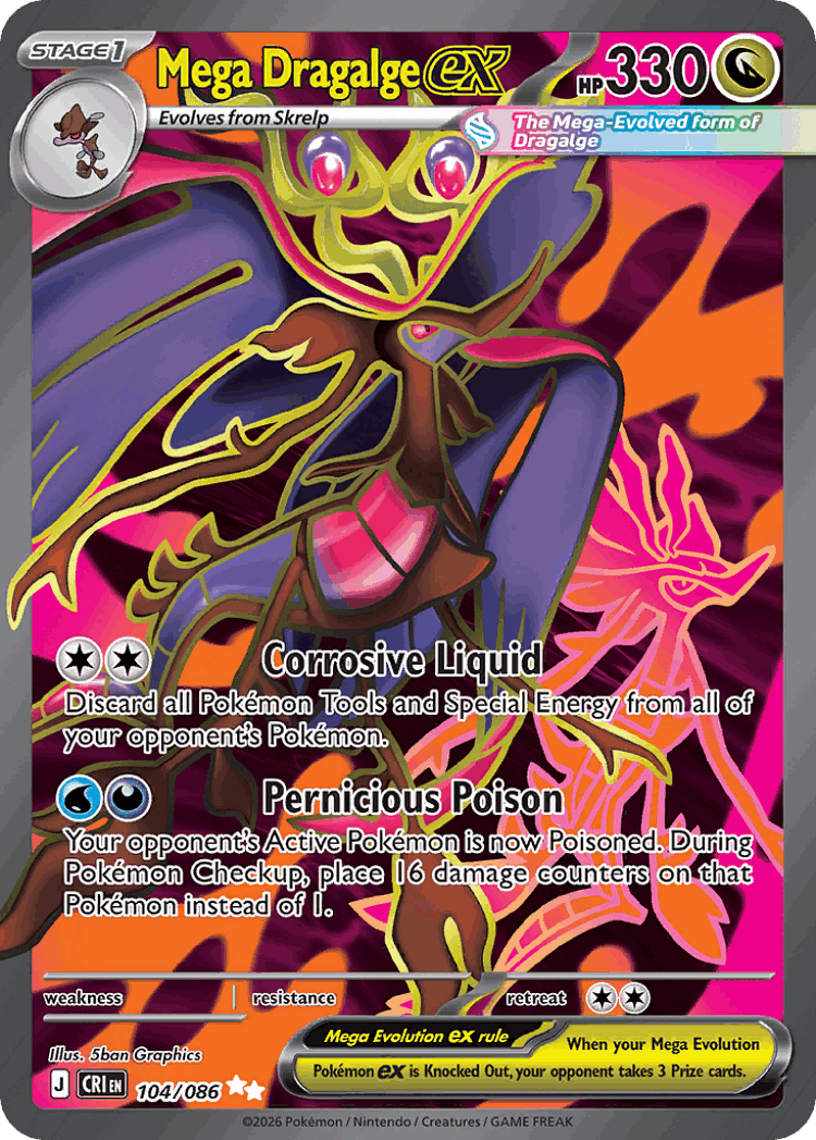 Mega Dragalge ex #104 from Chaos Rising - Ultra Rare - Illustrated by 5ban Graphics