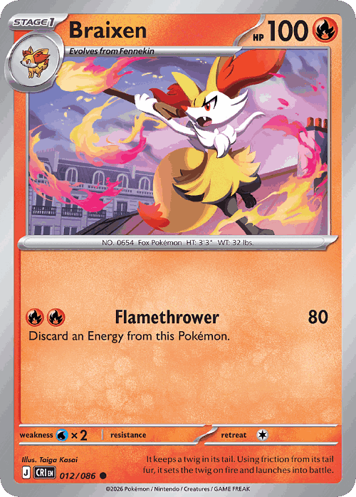 Braixen Pokémon TCG card art