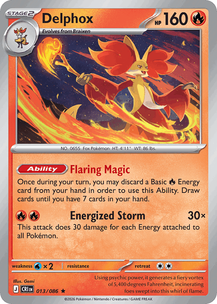 Delphox #13 from Chaos Rising - Rare - Illustrated by Gemi