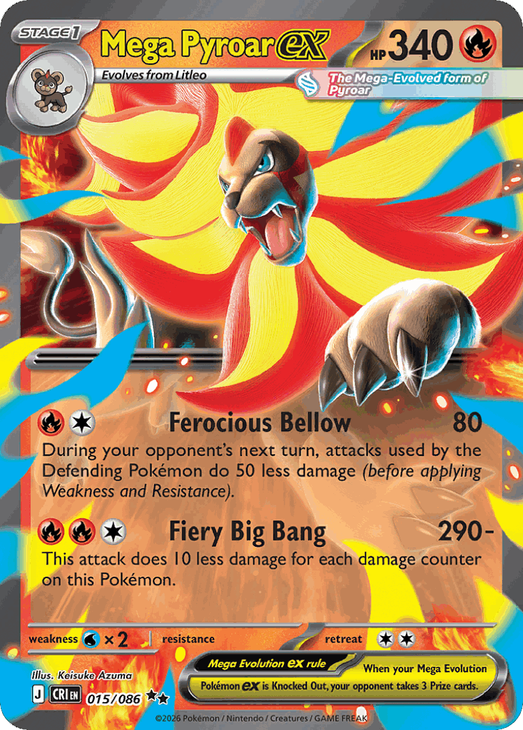 Mega Pyroar ex #15 from Chaos Rising - Double Rare - Illustrated by Keisuke Azuma