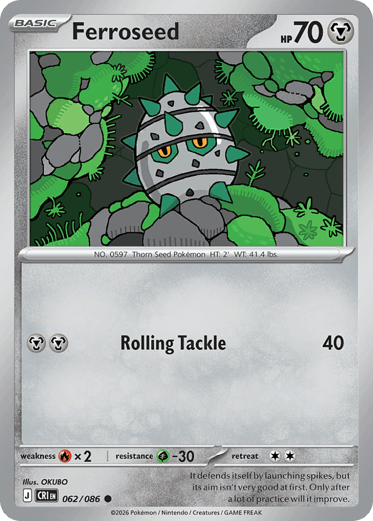 Ferroseed #62 from Chaos Rising - Common - Illustrated by OKUBO