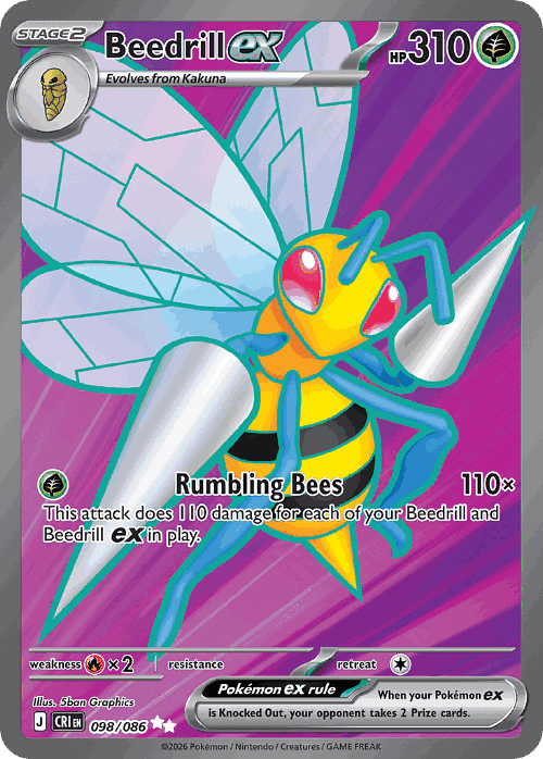Beedrill ex #98 from Chaos Rising - Ultra Rare - Illustrated by 5ban Graphics
