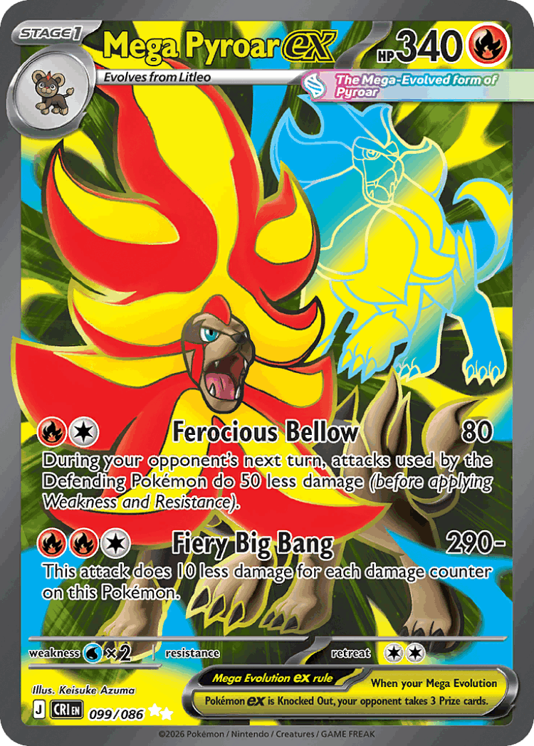 Mega Pyroar ex #99 from Chaos Rising - Ultra Rare - Illustrated by Keisuke Azuma