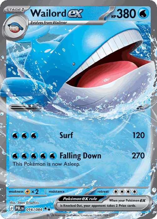 Wailord ex #16 from Pitch Black - Double Rare - Illustrated by 5ban Graphics