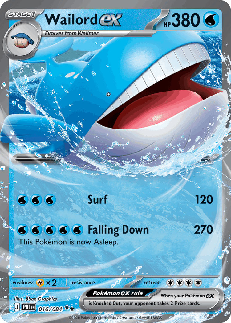 Wailord ex #16 from Pitch Black - Double Rare - Illustrated by 5ban Graphics