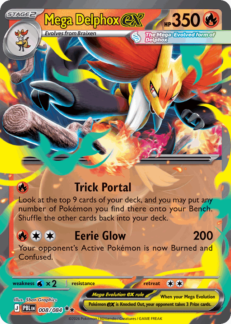 Mega Delphox ex #8 from Pitch Black - Double Rare - Illustrated by 5ban Graphics