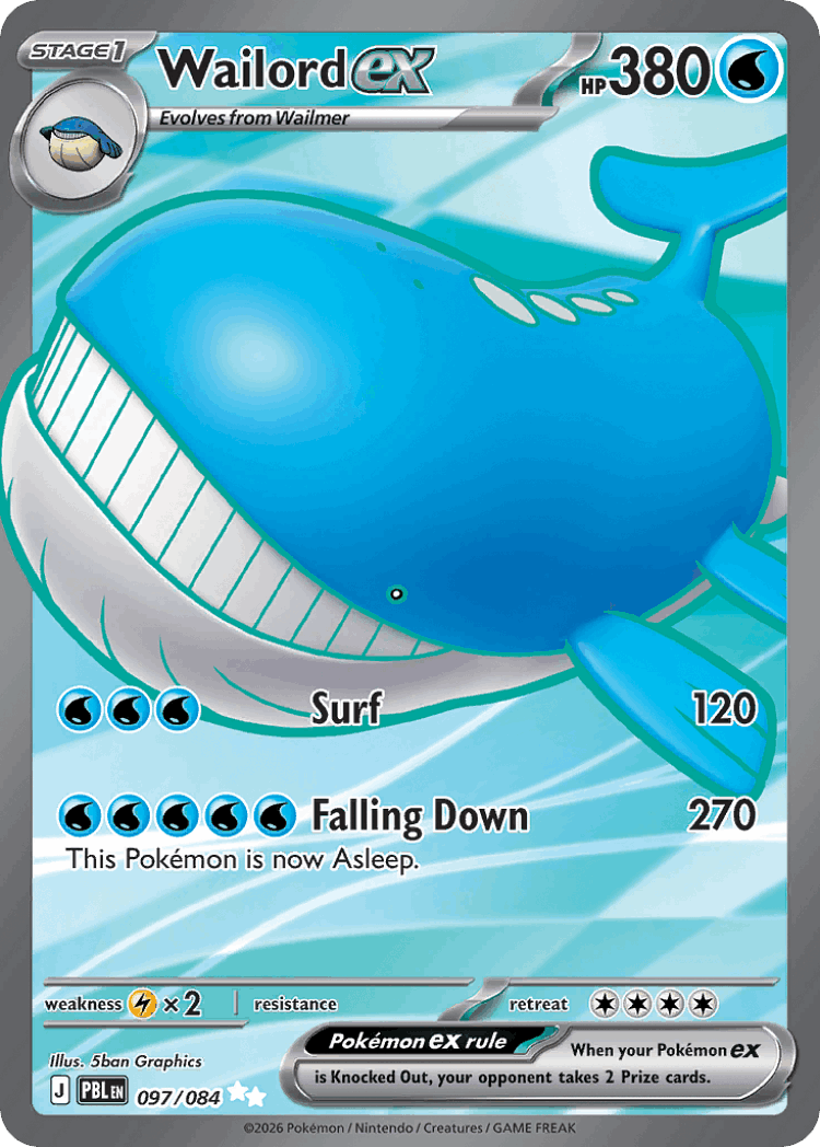 Wailord ex #97 from Pitch Black - Ultra Rare - Illustrated by 5ban Graphics